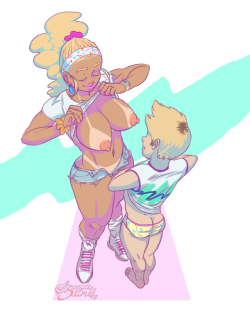 lemonadeslime:  a commission of a cheeky 80s-themed pair!!  still