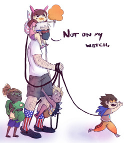 polkabun: foxy grandpa took the kids to the fair w/ safety harness