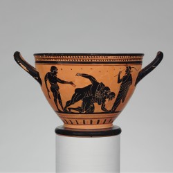 via-appia: Terracotta skyphos (deep drinking cup), Pankration