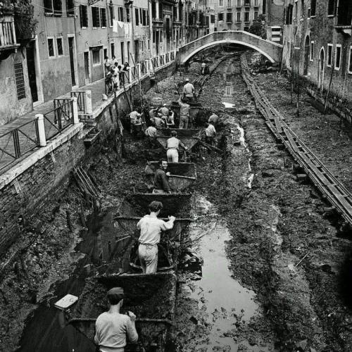 Canals in Venice being drained and cleaned, 1956.Nudes &