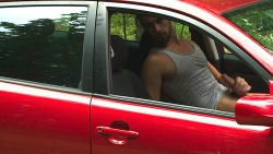 uomocrush:  I enjoy men who show cock in their car.  Highway