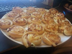 I made some fresh puff pastry filled with cheese and bacon. Self