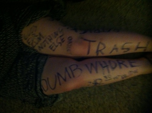 dumbbigtittedslut:  Really wish he hadnâ€™t used Sharpie.  He should have added “LIAR”, too. You love it - the humiliation will stay with you so much longer. “… for Cum. Nothing Else. TRASH. DUMB WHORE. 2.30 Per Blow.”