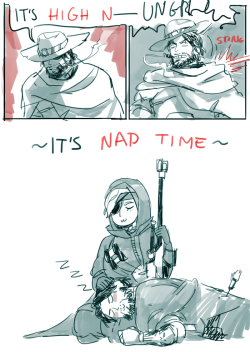 alcieart:  ana teaches mccree how to read the time correctly