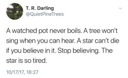 quietpinetrees:“A watched pot never boils. A tree won’t sing