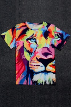 ssgewe2: Unisex Popular T-shirts  Colorful Lion  //  Red Mirror