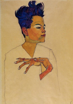 Egon Schiele.Â Self Portrait with Hands on Chest.Â 1910.
