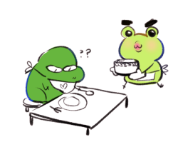 animauxing:  froggy lunch date. codec is confused about frog-sized