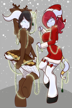 cheshirecatsmile37art:  A Christmas-themed commission for anios25