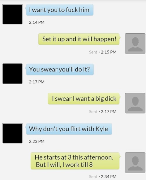 hotwifenicole:  ashandj:  This is really hot! Someone is about to become a hotwife.  I have a new fetishâ€¦ reading this couples text messages. 