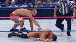 rwfan11:  Ted DiBiase Jr. - back of trunks yanked by Cesaro (gif