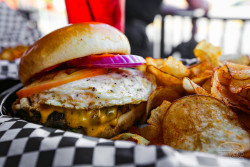 wepostfoodcom:  Kegs & Eggs Burger - Burger Cooked in Beer,