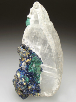 mineralists:  Selenite with Azurite and Malachite from Tsumeb