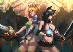 sapphicneko:  Sapphic and Bandit fighting back to back surrounded