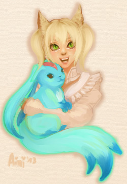 ainiwaffles:  Drawing of a fat Carbuncle and Aini Waffles my