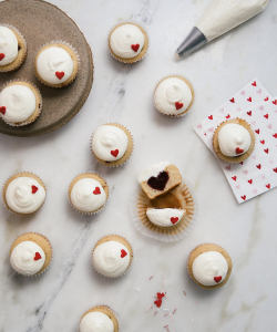 fullcravings:Red Velvet Heart Surprise Cupcakes