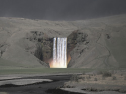 nobodyiswatchingus:  Taken in Iceland - Waterfall amidst a mountain