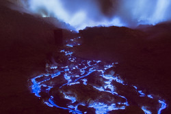 itscolossal:  Blue Fire Crater: Rivers of Molten Sulphur Flowing