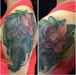 1337tattoos:  Elephant covers up a dream catcher done in Hughson,