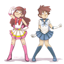 Mabel and Dipper as sailor scouts commission for flyingsaucerrocknroll
