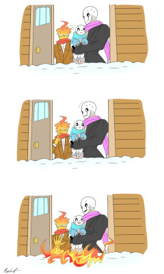 mooncatyao:  [Snow-3] Grillby & little Sansabout [Snow-2]