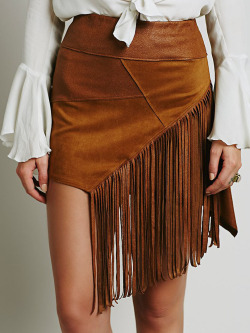 youthgreed:    Brown Suedette Asymmetric Fringed Skirt  ฮ.99
