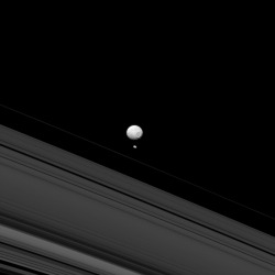  Two moons passing in the night  The Saturn moons Mimas and Pandora