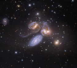 just–space:  Stephans Quintet - Four of these five galaxies