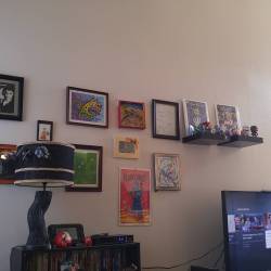 bh-flint:  The art wall. Artwork from various Etsy and Blue Genie