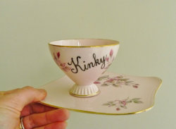 etsygold:  Kinky hand painted vintage porcelain teacup (more