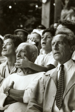 Pablo Picasso, Son Claude and Jean Cocteau at a Bullfight, Vallauris,