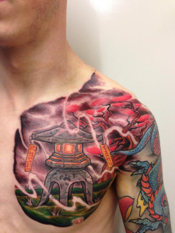 fuckyeahtattoos:  Custom Stone Lantern by Andres ‘Dre’ Botero,