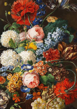 jaded-mandarin:Bouquet of Flowers with Grapes, 1840. Detail.
