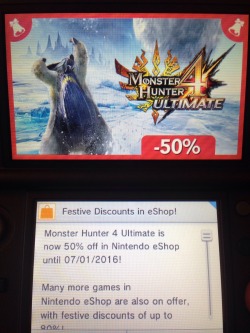 unitedkingdomofhunters:  Monster Hunter 4 Ultimate is 50% on