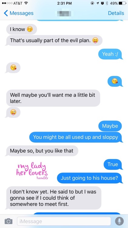 myladyherlovers:  Texts between Lady and me.  During the texts in the first screenshot I was pretty sure she was just teasing me. Turned out I was very wrong. 