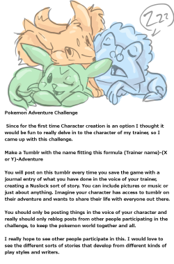 squeakykins:  greenectogasm:  the-milk-eyed-monster:  regurgitate:   Tag as #pokemon adventure challenge  I’d love to see everyone do this  t h e r e  This actually sounds kinda fun.  I’M TEMPTED  Already started! Here&rsquo;s my trainer! http://kale-x-ad