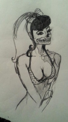rampagexrachel:  Cute little pin-up zombie I’m working on.