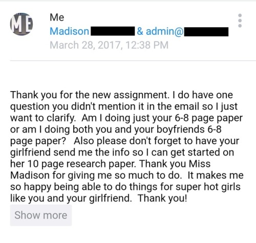 I’m required to always be over the top thankful when responding to any new homework assignments given to me by Miss Madison or Princess Christina. My owners monitored my email responses.  The frustrating thing for me was I did thank her twice and