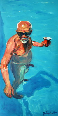 An Old Man With A Drink by Alexei Biryukoff 48x24in oil on canvas