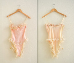 satinworshipper:1970s Mara pink ruffled teddyby Hookedonhoney