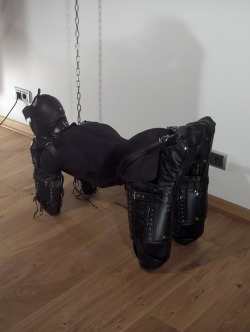super hot twist on the full GIMP / Pup suit. Of course, duct