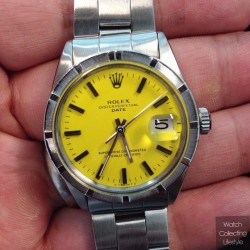 watchcollectinglifestyle:  Rolex Date ref. 1500 ‘Limoncello’