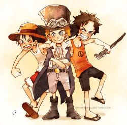 thenamesmadlibbs:  Sabo Ace and Luffy! One of my favorite parts