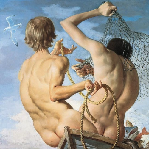 alanspazzaliartist:  ohn Currin, Fishermen, 2002. Oil on canvas,