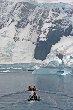 mystic-revelations: A couple of zodiac boats sailing in Antarctica
