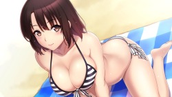 afsen90:  bikini breast hold cleavage katou megumi lintanghaseo