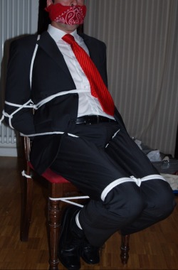 rennegade15:  Businessman chair tied & bandana gagged! 