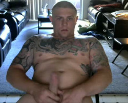 menmyway:  Beefy Marine stokes his dick and teases everyone with