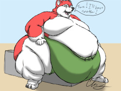 cowfox:The husky, after all, never turns down free food! All-inclusive type things tend to lead to very very big huskies.Sorry for the bad background, ran out of time. I HAD to draw something after last night though. Cheered me right up!