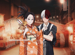 bigbadwf:Shouto and Momo come at the summer festival 